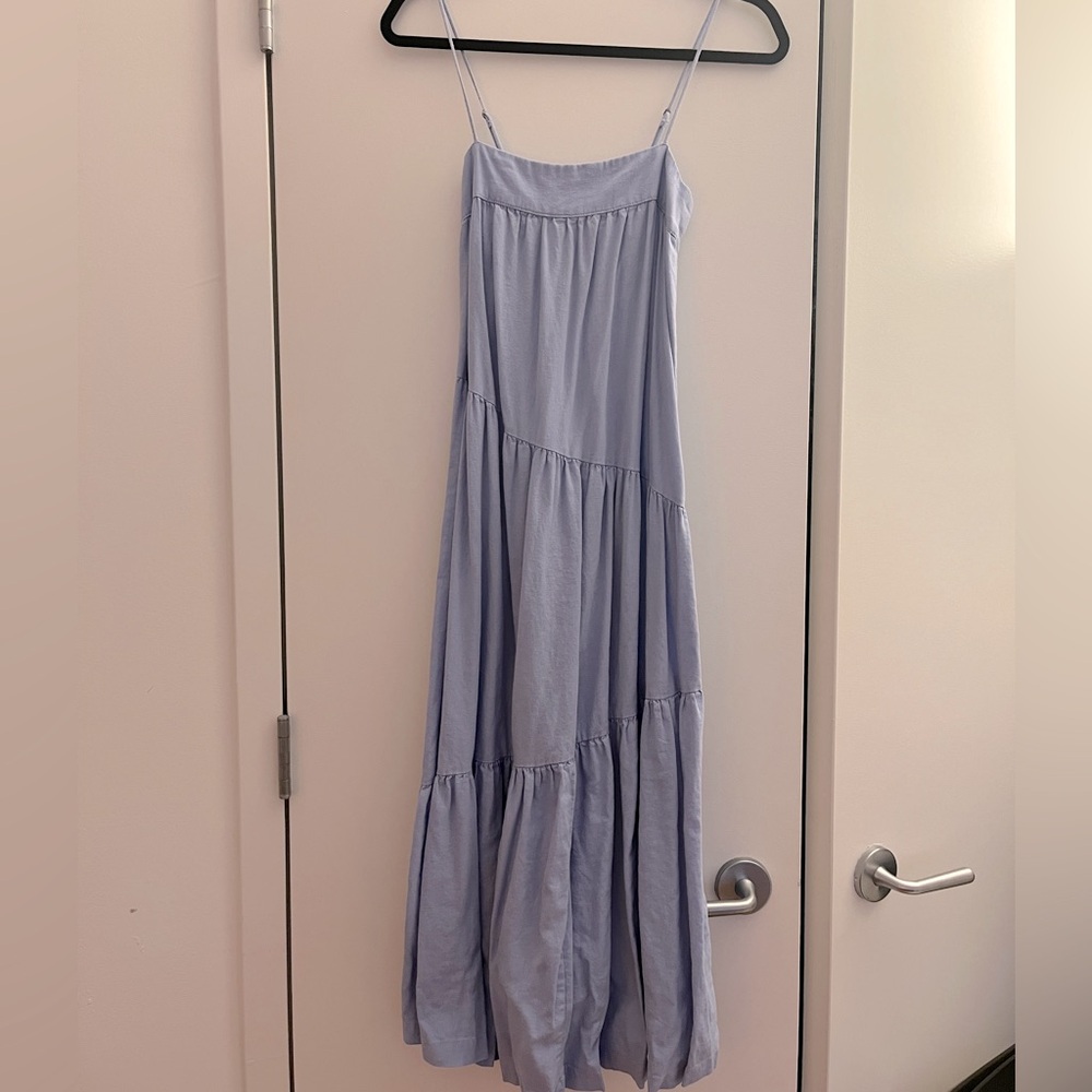 A&F Light Blue Asymmetrical Tiered Maxi Dress in XXS